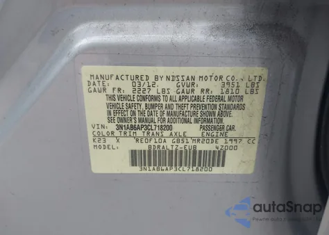 2012 Nissan Sentra 2.0 S z USA, uszkodzony, nr VIN 3N1AB6AP3CL718200